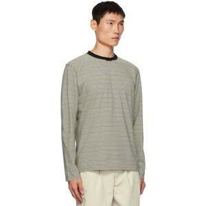 NOAH Mens Small Black & Green Striped Long Sleeve T-Shirt Crewneck